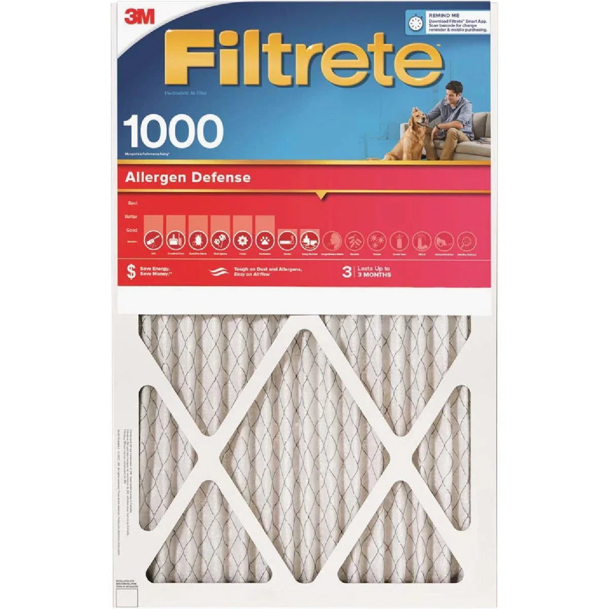 1 PK, Filtrete 12 In. x 20 In. x 1 In. Allergen Defense 1000/1085 MPR Furnace Filter