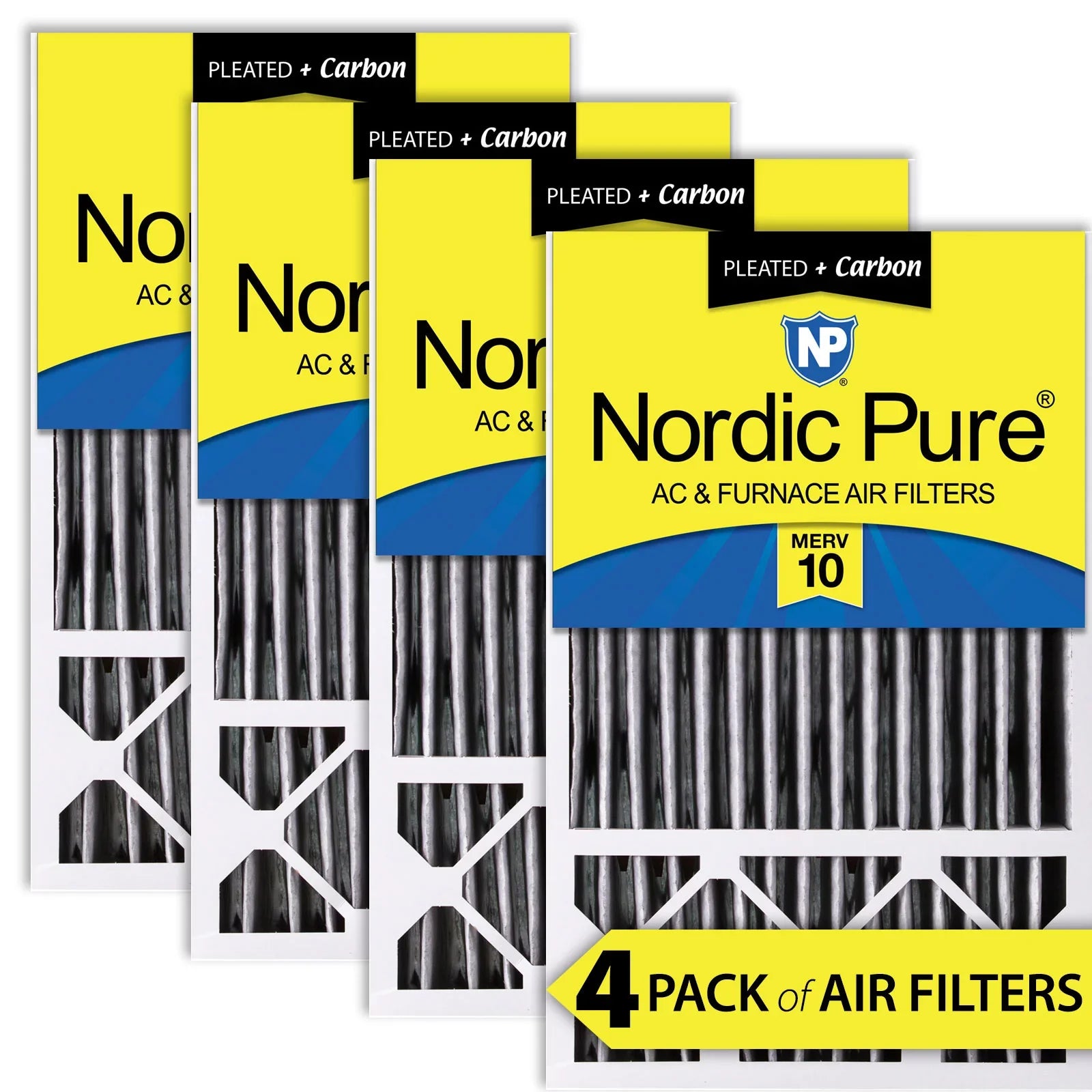 16x25x5 (4 3/8) Honeywell Replacement Air Filters MERV 10 Plus Carbon 4 Pack