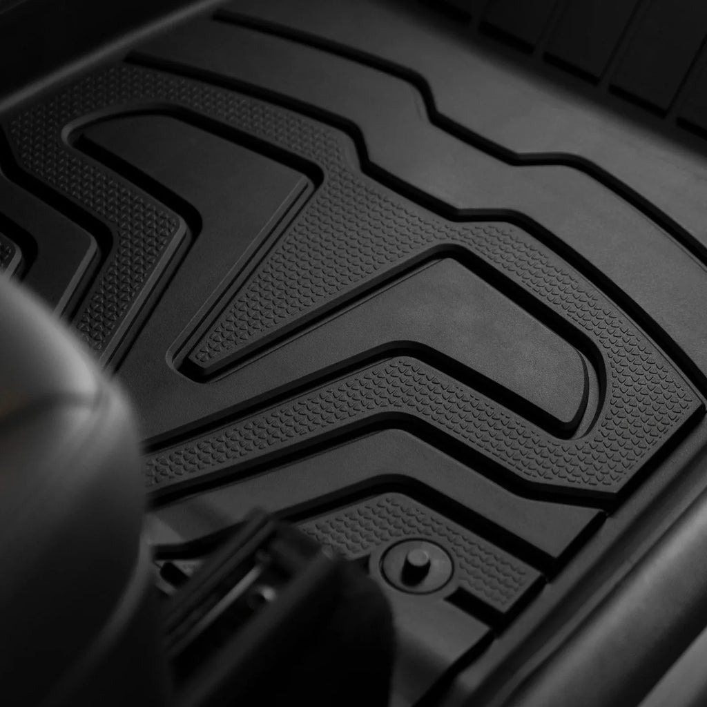 Ikon Motorsports 3D TPE Floor Mats + Trunk Mat Fitting with 2020-2023 Tesla Model Y, All Climate Floor Liners, Front & 2nd Row Full Set Custom Protection Heavy Duty Rear Tray Cargo Mats, Black