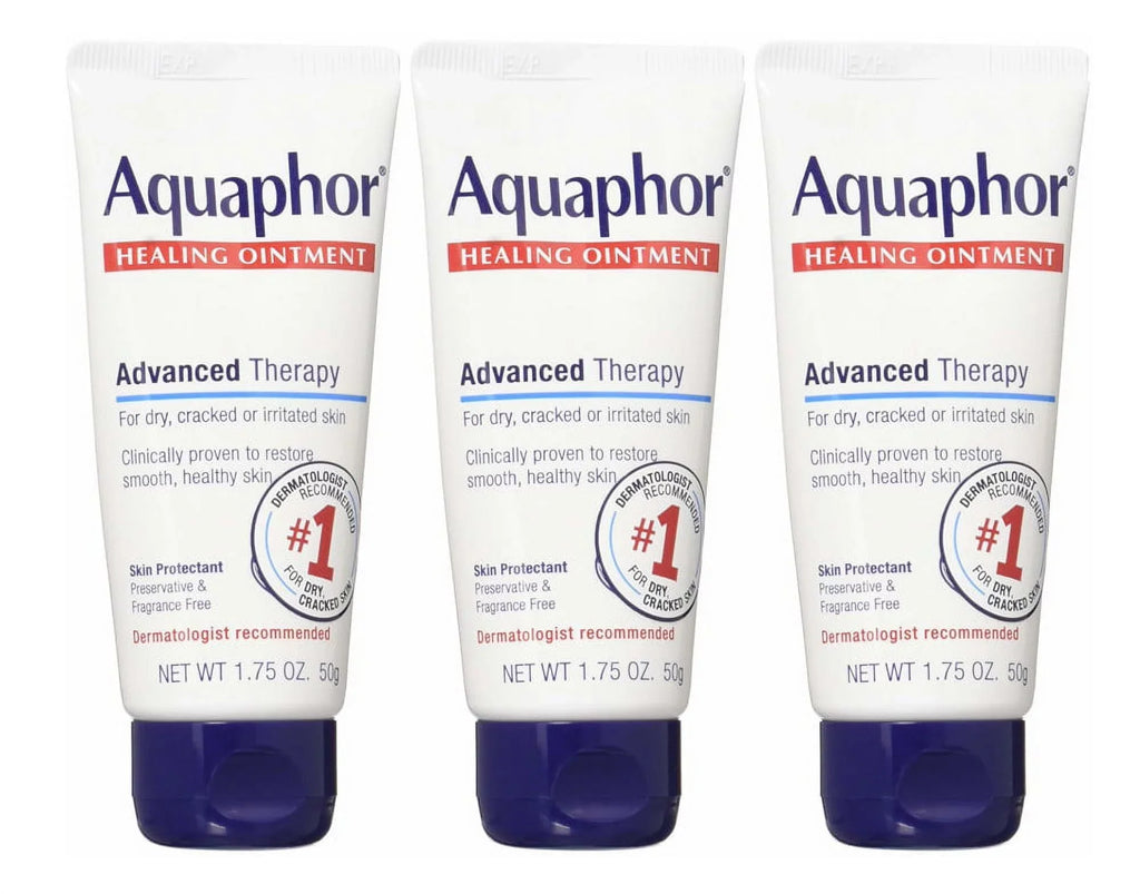Aquaphor Healing Ointment - Travel Size Protectant for Cracked Skin - Dry Hands, Heels, Elbows, Lips, 1.75 Oz (Pack of 3) - Packaging May Vary