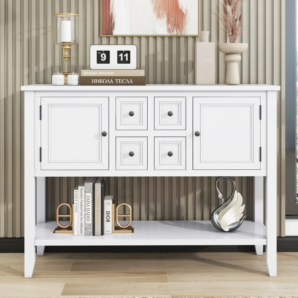 TREXM Cambridge Series Ample Storage Vintage Console Table with Four Small Drawers and Bottom Shelf for Living Rooms Entrances and Kitchens (Light Navy OLD SKU WF190263AAH)
