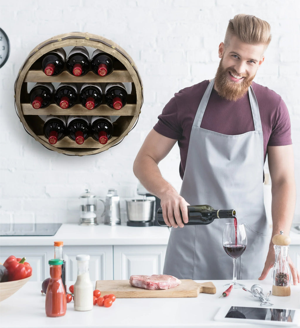 Cota Global Barrell Natural Wood Wall Mounted Wine Rack