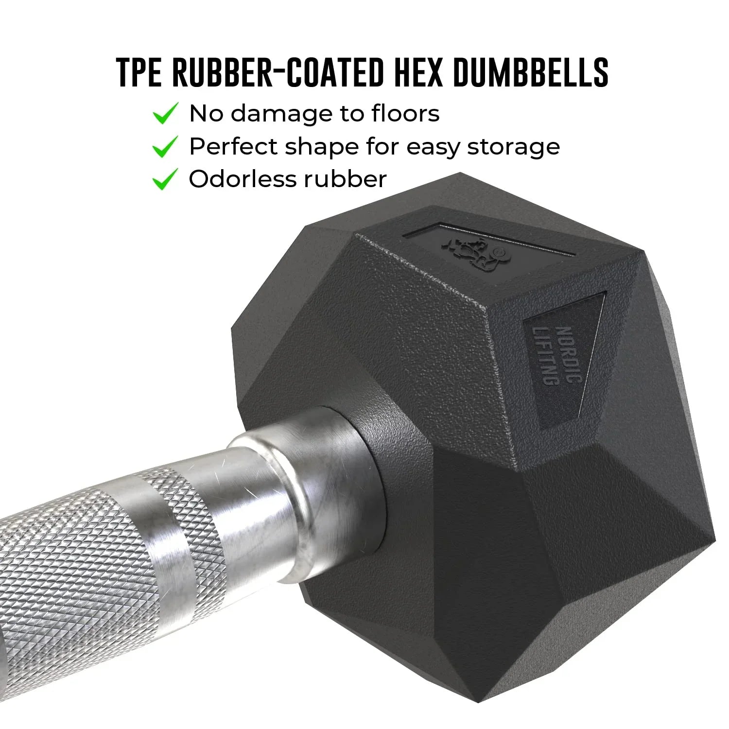 Prism Dumbbell for Strength Training - 5 Lb to 70 Lb Rubber Encased Cast Iron for Gym and Home Workout by Nordic Lifting