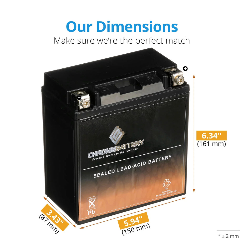 Chrome Battery YTX16-BS (16-BS 12 Volt,14 Ah, 230 CCA) Motorcycle Battery for Suzuki 1600cc Marauder Boulevard M95 2005