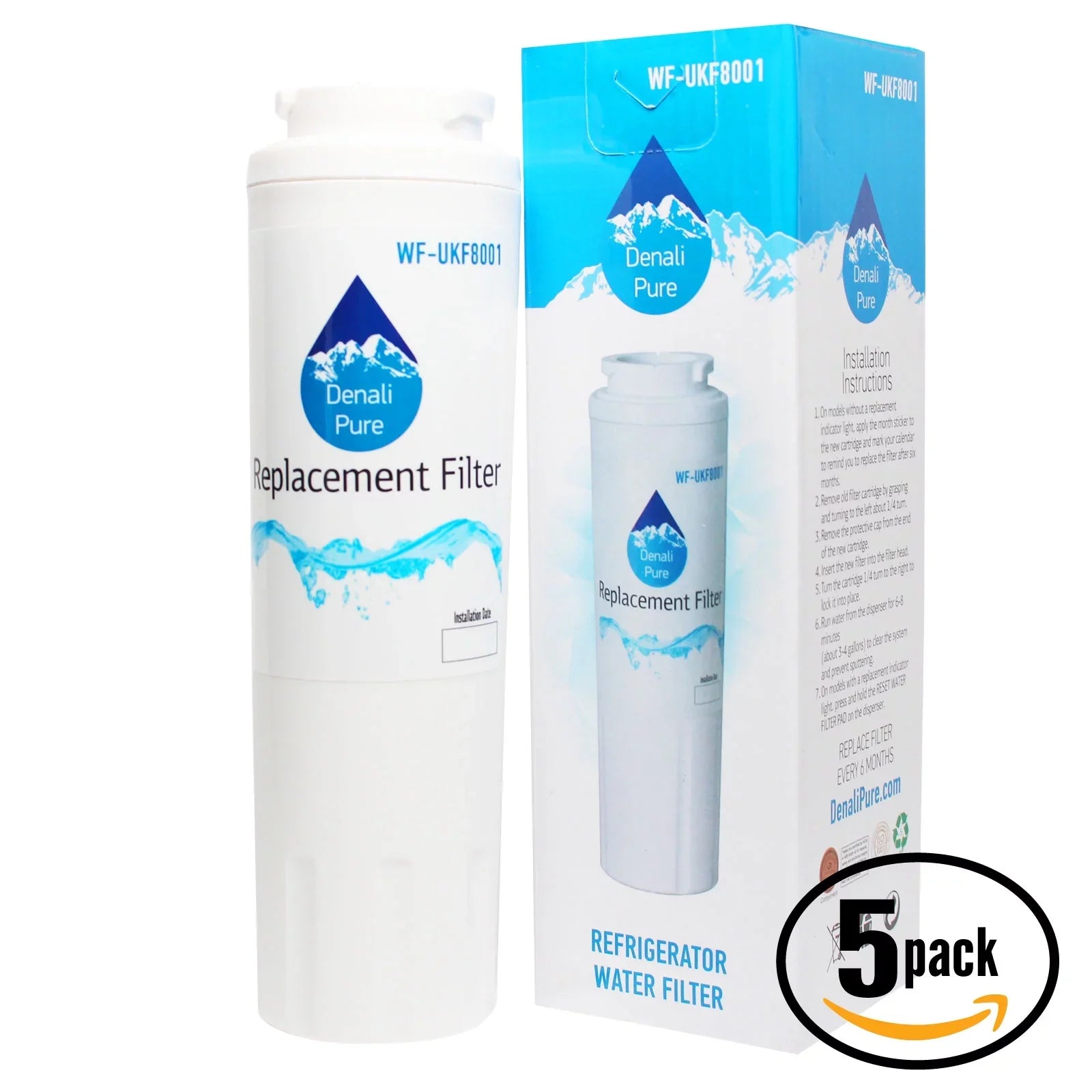 5-Pack Matching with Amana ARSE67RBW Refrigerator Water Filter - Matching with Amana UKF8001AXX Fridge Water Filter Cartridge