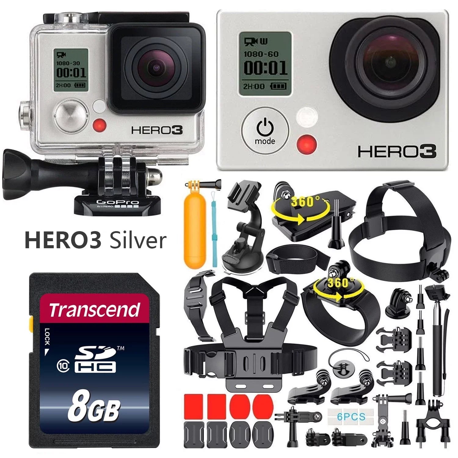 Restored GoPro HERO3 Silver Edition Action Sport Wi-Fi Camera Camcorder With 35-In-1 Action Camera Accessory Kit - (Refurbished)