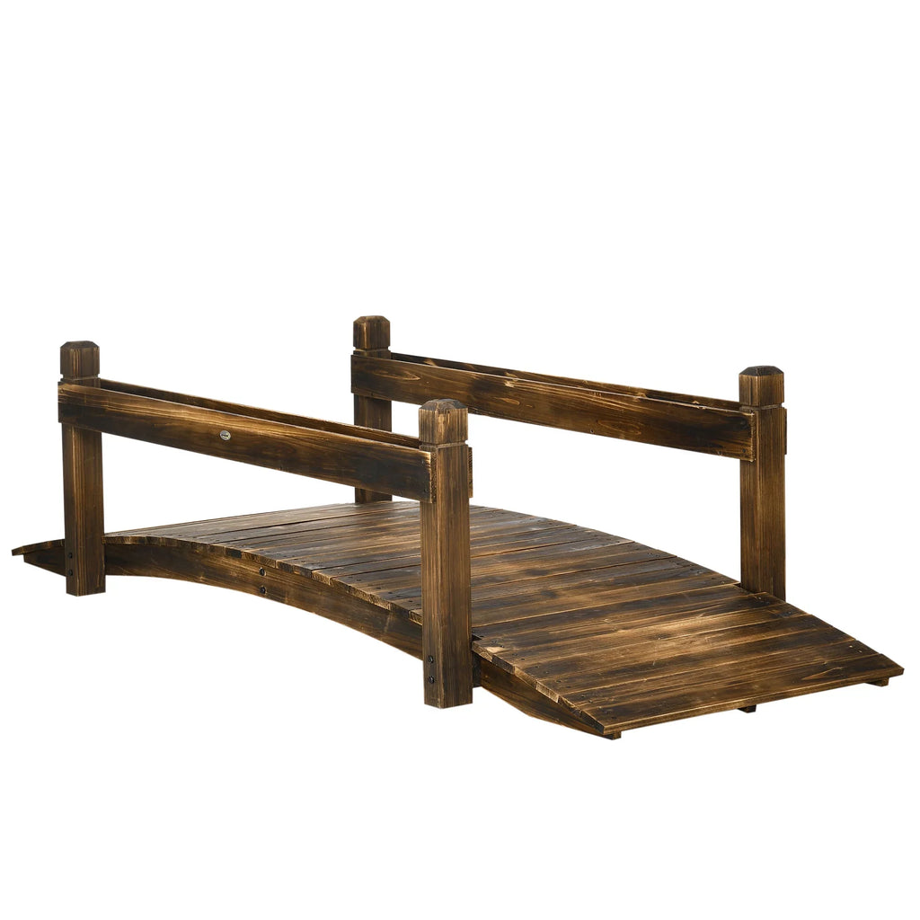 Outsunny Wooden Garden Bridge with Planters, Stained Finish Arc Footbridge