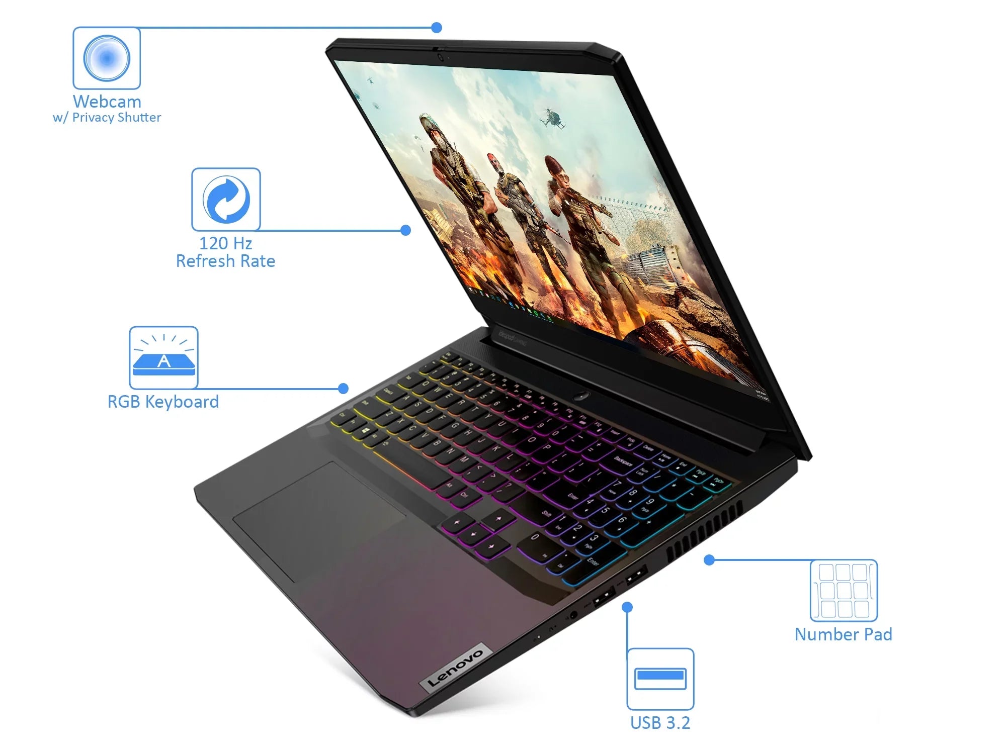 Lenovo IdeaPad 3 Gaming Laptop, 15.6" 120Hz FHD Display, AMD Ryzen 5 5600H Upto 4.2GHz, 32GB RAM, 2TB NVMe SSD, NVIDIA GeForce RTX 3050, HDMI, Wi-Fi, Bluetooth, Windows 10 Pro