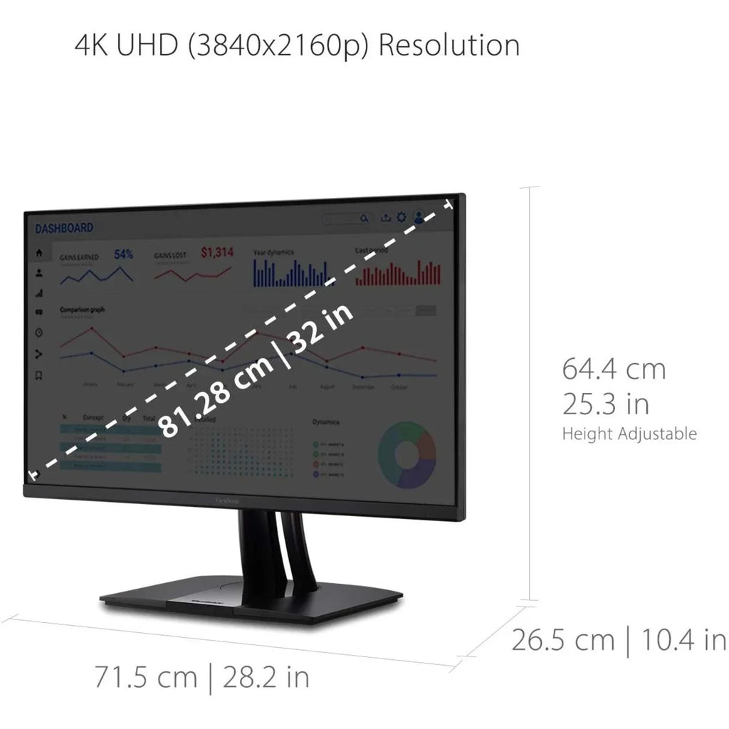 ViewSonic VP3256-4K 32 Inch Premium IPS 4K Ergonomic Monitor with Ultra-Thin Bezels, Color Accuracy, Pantone Validated, HDMI, DisplayPort and USB C for Professional Home and Office