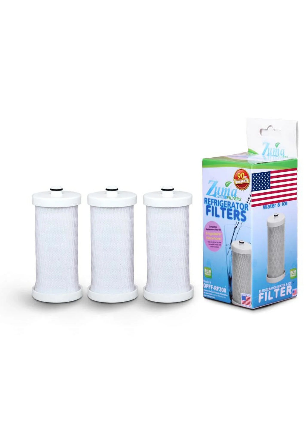 ZUMA Brand , Water and Ice Filter , Model # OPFF-RF300 , Matching with Frigidaire® 204389101 - 3 Pack - Made in U.S.A.