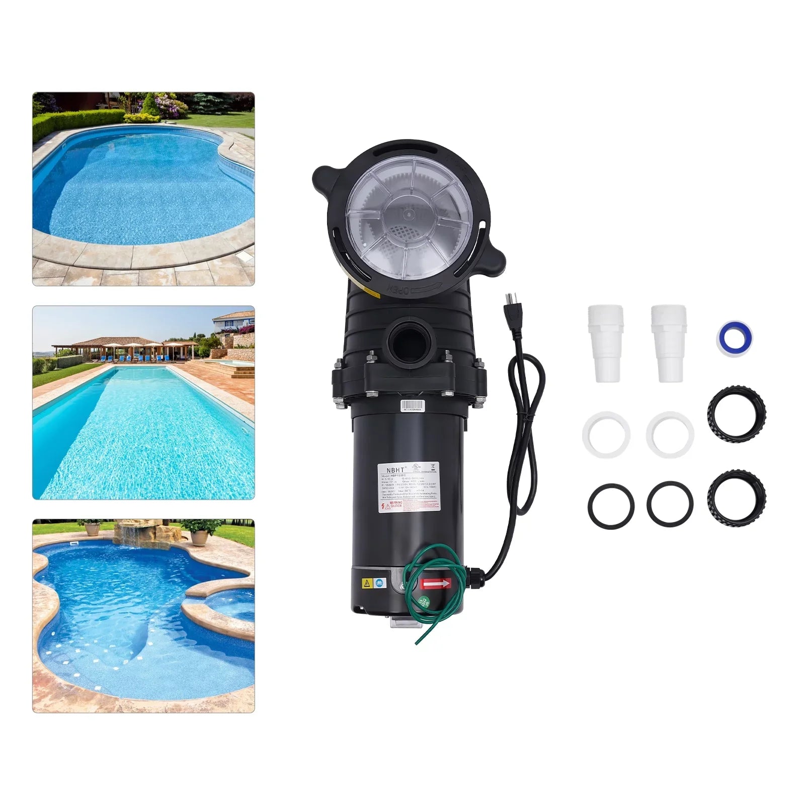 Miumaeov 2HP 6815GPH In-Ground Pool Pump, Dual Voltage Inground/ Above Ground Swimming Pool Pump with Strainer Basket and Connectors