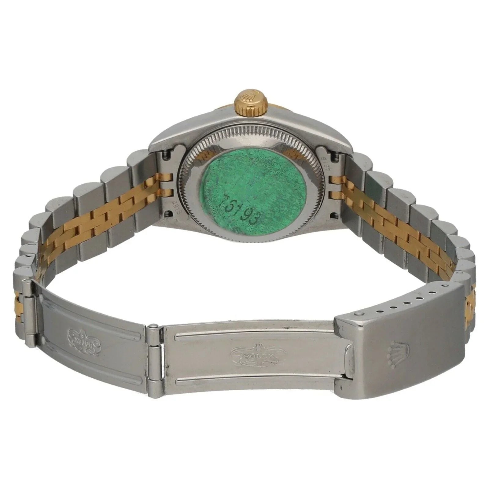 Rolex 76193 Oyster Perpetual 18k Yellow Gold Steel Silver Dial Ladies Watch 2005
