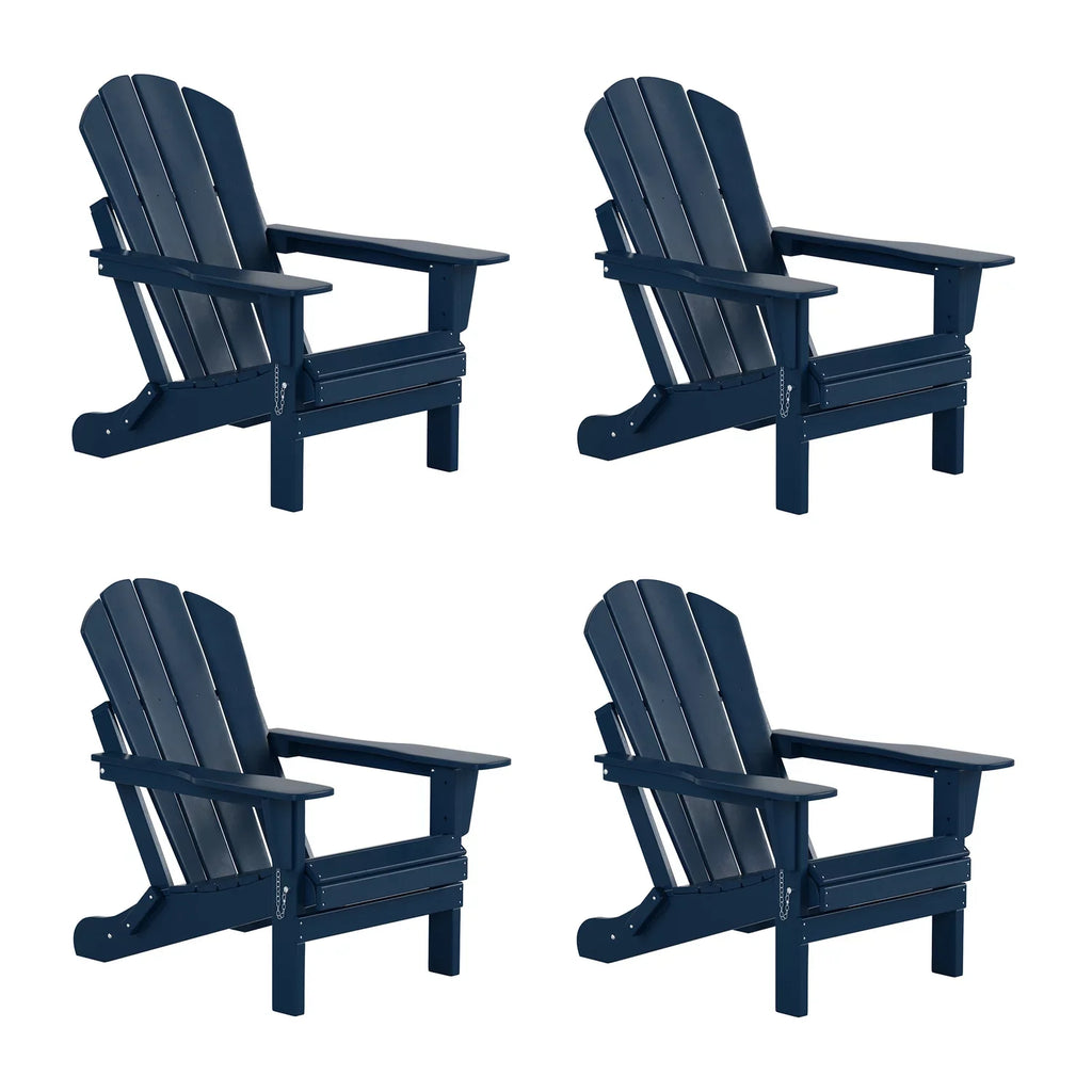 EXTRA PLATINUM Classic Outdoor Patio Folding Poly Adirondack Chairs (Set of 4), Navy Blue