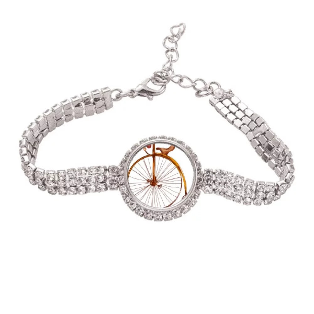 old fashid bicycle high wheeler britain Tennis Chain Anklet Bracelet Diamond Jewelry