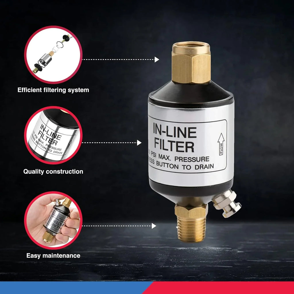 NEIKO 30253A Water and Oil Separator for Air Line | 1/4" NPT Inlet and Outlet | 150 PSI | Air Compressor and Air Tool Accessory | Protect Lifespan of Pneumatic Tools | Optimize Performance, Black