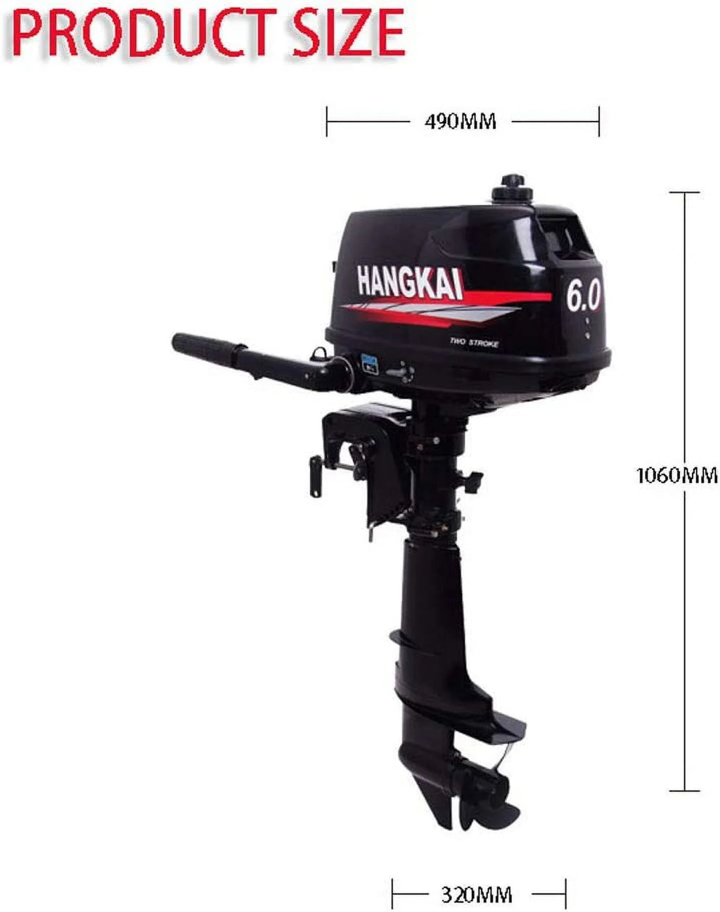 MONIPA 6 HP 2-Stroke Outboard Motor Tiller Shaft Inflatable Fishing Watercraft Marine Engine Water Cooling CDI System