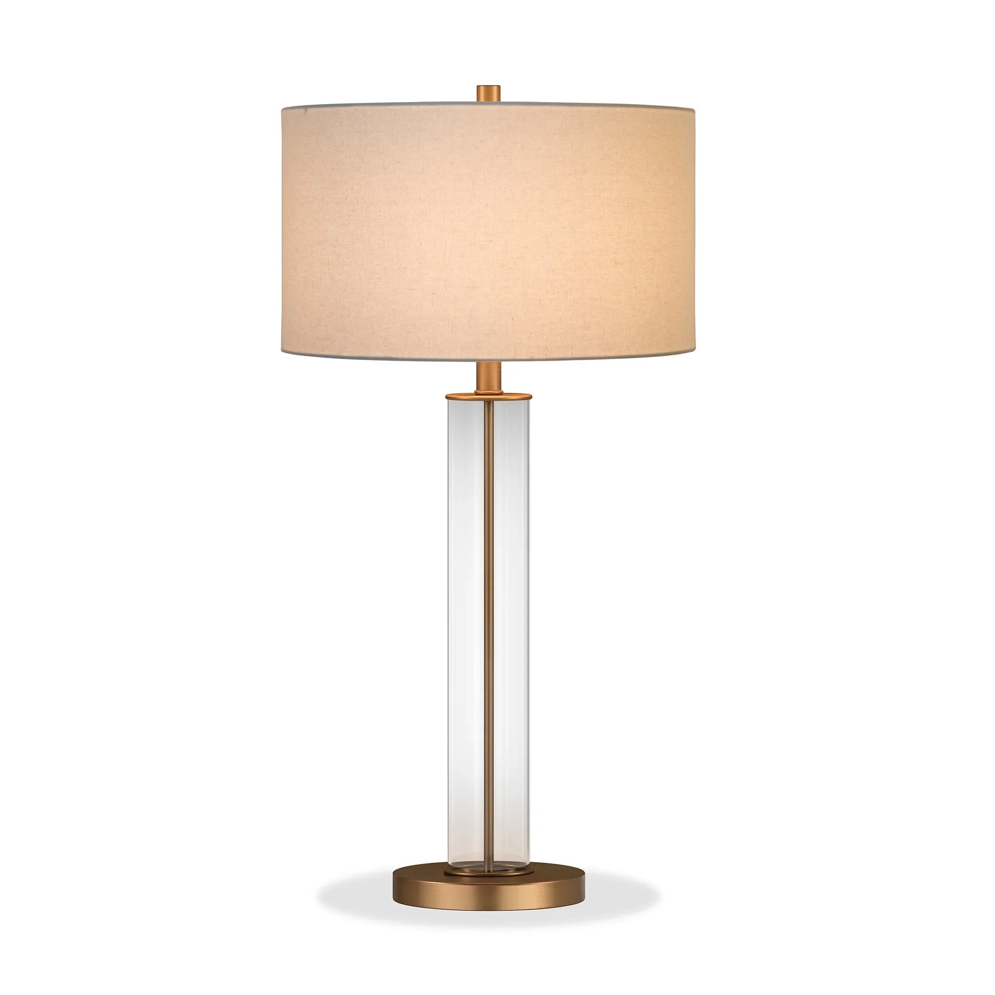 Evelyn&Zoe 29" Traditional Clear Glass Table Lamp with White Drum Linen Shade