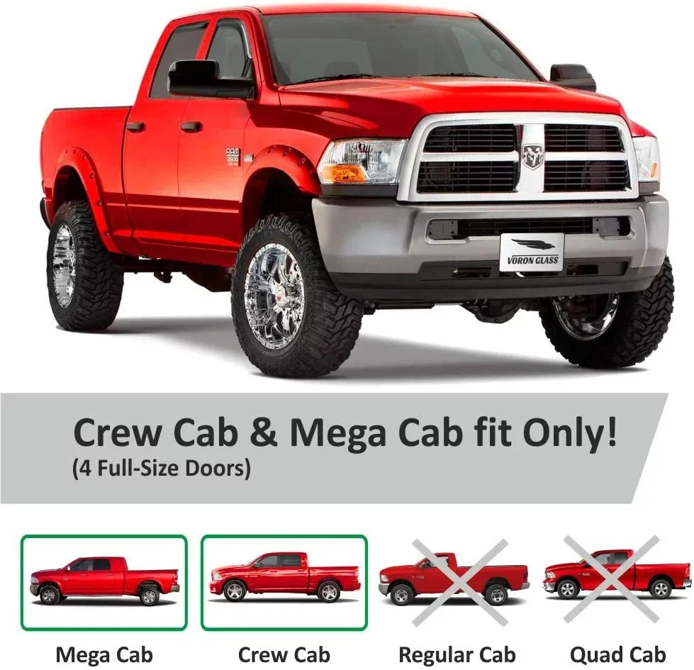 Voron Glass in-Channel Extra Long-lasting Rain Guards for Trucks Dodge RAM 2500 3500 2019-2024 Crew Cab, Window Deflectors, Vent Window Visors, 4 Pieces - 220010v