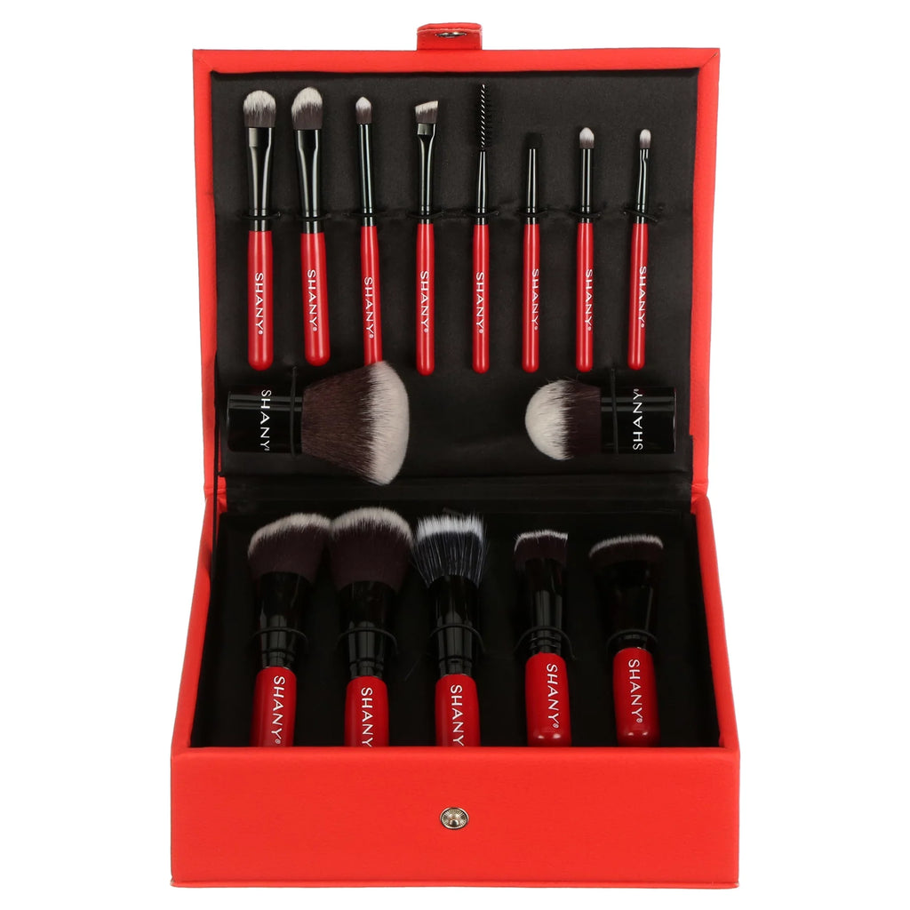 SHANY Vanity Vox- 15 Pc Premium Cosmetics Brush Set with Stylish Storage Box and Stand