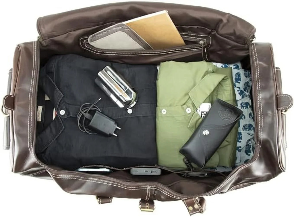 Hulsh Buffalo Leather Duffle Bag for Men 24 inches Top Grain Leather Travel Bag Overnight Weekender Holdall Bag Vintage Classic Style Sports Gym Bag
