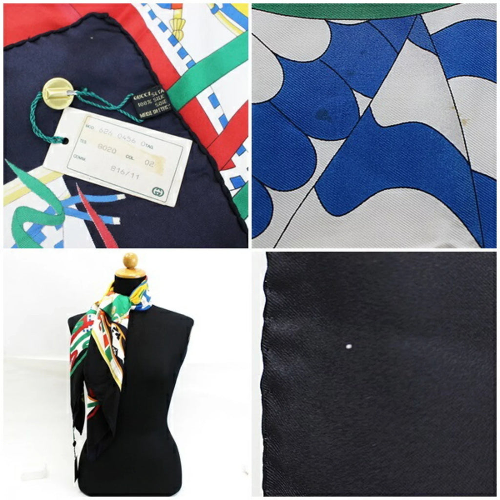 Pre-Owned Gucci Silk Scarf Muffler Stole Black x Multicolor GUCCI | Ladies (Good)