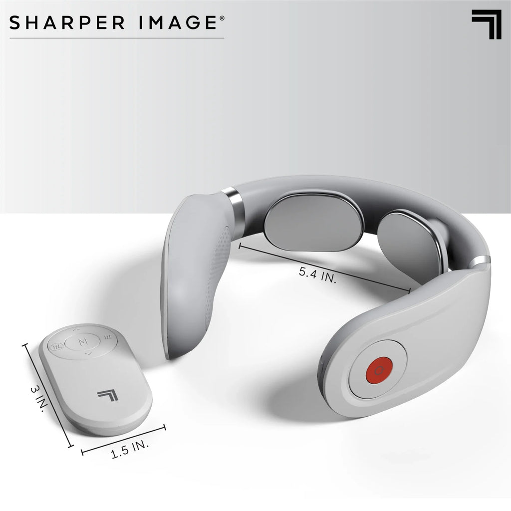 Sharper Image® Neck Tens Muscle Stimulator with Soothing Heat & Wireless Remote, Pain Relief Therapy With 3 Massage Modes & 15 Intensity Levels, USB Rechargeable, 4 Hour Battery Life
