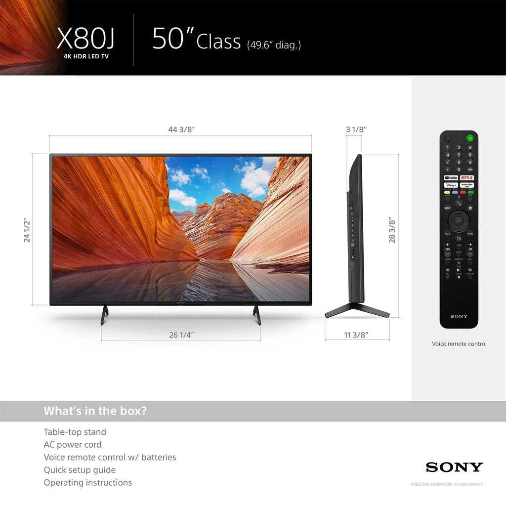 Restored Sony 50" Class 4K UHD (2160p) LED Google Smart TV HDR X80J Series KD50X80J (Refurbished)