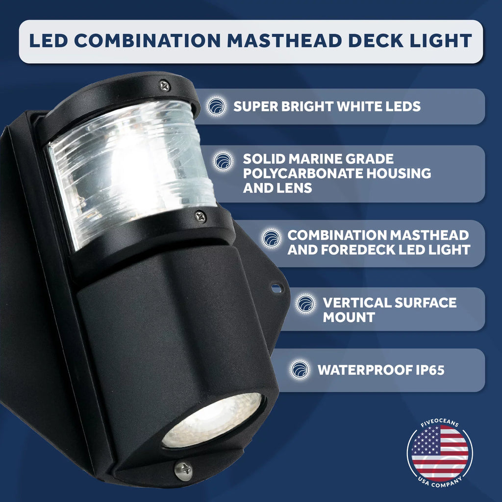 Five Oceans Combination Masthead and Deck Light, LED Masthead Deck Spreader Light, 12V, Vertical Mount for Vessel - FO3837