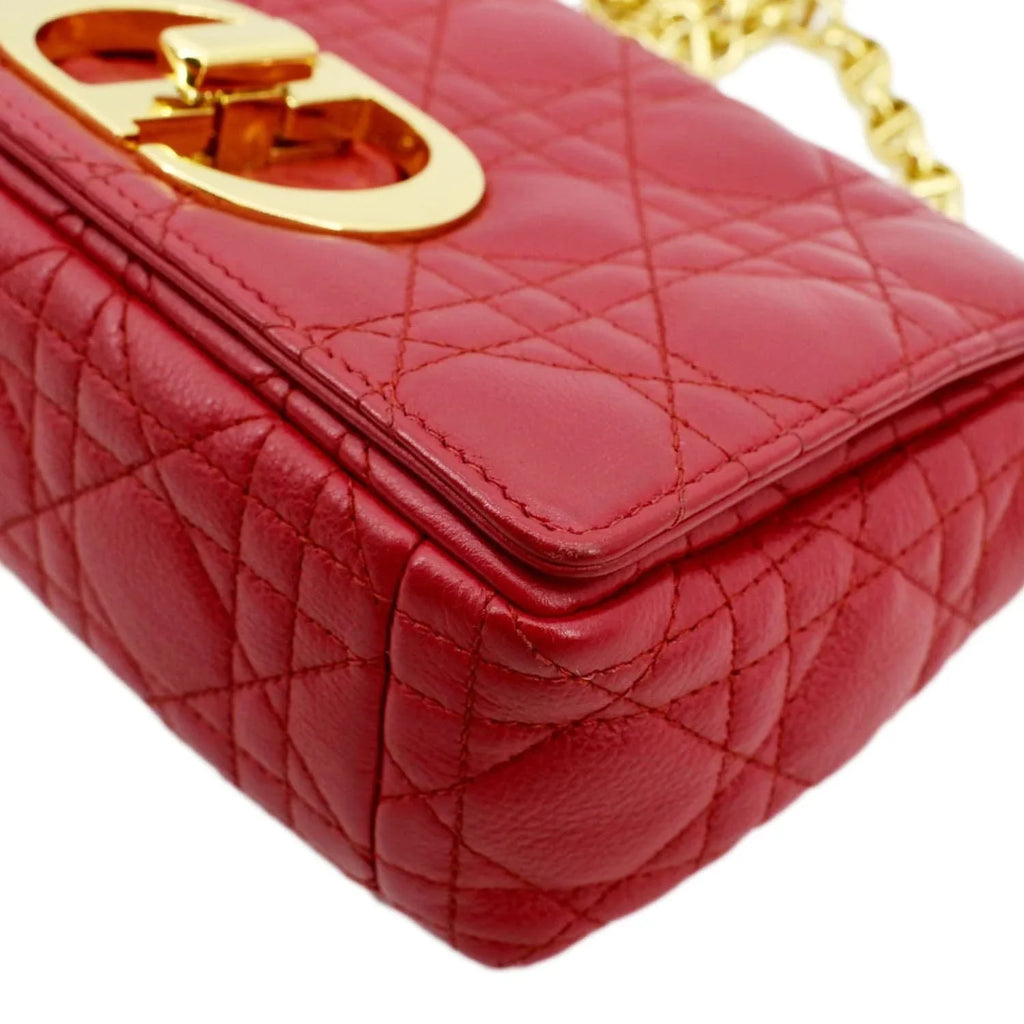 Pre-owned CHRISTIAN DIOR Caro Cannage Calfskin Leather Shoulder Bag Red