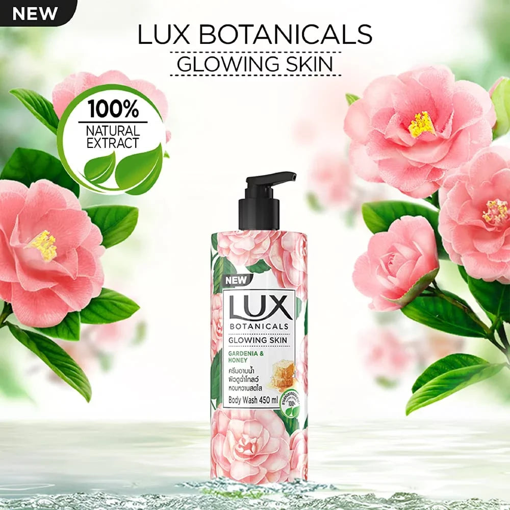 Lux Botanicals Glowing Skin Shower Gel, Natural Extracts, No Paraben, Free Loofah, 450 Ml