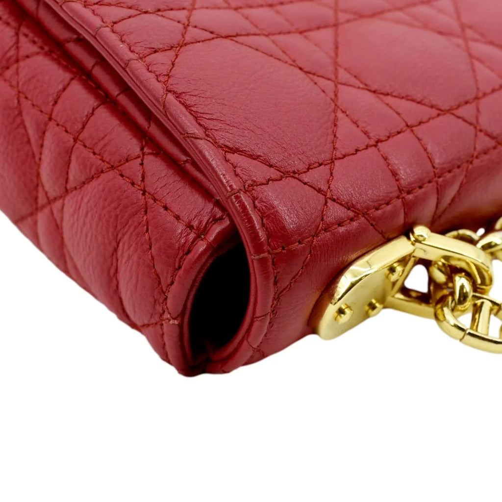 Pre-owned CHRISTIAN DIOR Caro Cannage Calfskin Leather Shoulder Bag Red