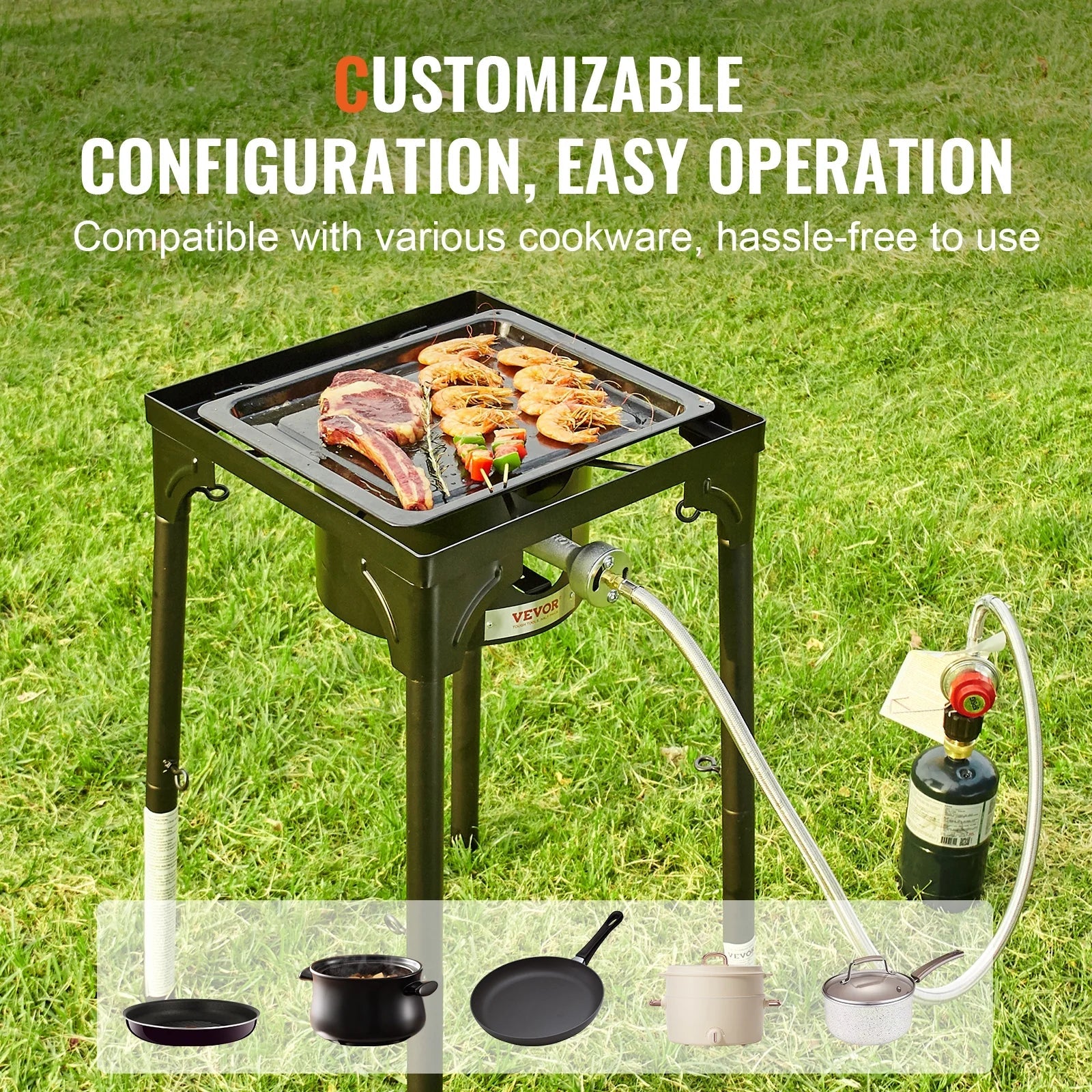 SKYSHALO Single Burner Outdoor Camping Stove Cooking Stove Portable BBQ Gas Cooker Heavy Duty Gas Cooker w/Detachable Legs Stand & Adjustable PSI Regulator, Propane Burners 30000BTU