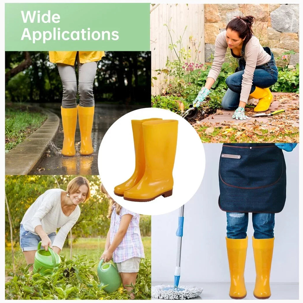 Women's Mid-calf Rain Boots, Waterproof Rain Footwear, Lightweight Garden Shoes, Fashionable Yellow Rain Boots for Gardening Cleaning And Outdoor Works