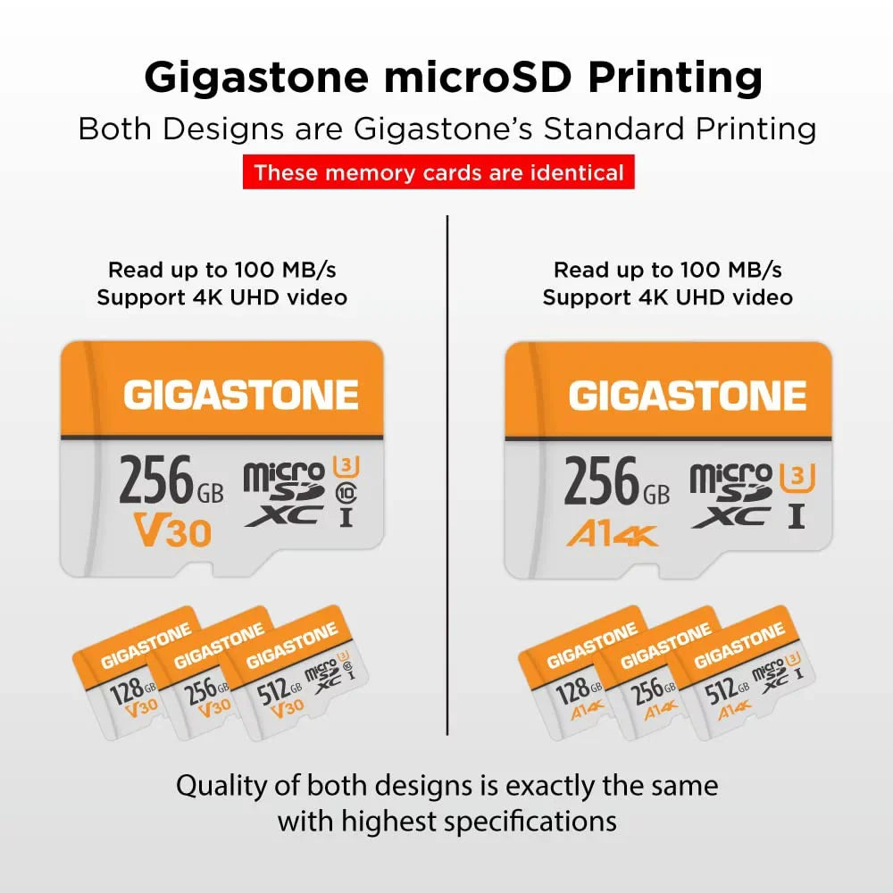 Gigastone 256GB Micro SD Card, 4K Video Pro, MicroSDXC Memory Card for Nintendo-Switch, Wyze, GoPro, Dash Cam, Security Camera, 4K Video Recording, UHS-I A1 U3 V30 C10, up to 100MB/s, with Adapter