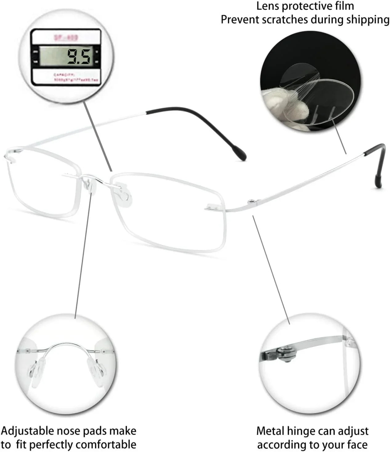 OCCI CHIARI Reading Glasses 1.5 For Mens Lady Designer Readers with Comfortable Frameless Long-lasting Spring Hinge 1.0 1.5 2.0 2.5 3.0 3.5