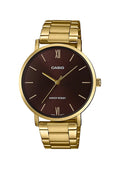 Casio MTP-VT01G-5B Men's Gold Tone Minimalistic Burgundy Dial Analog Watch