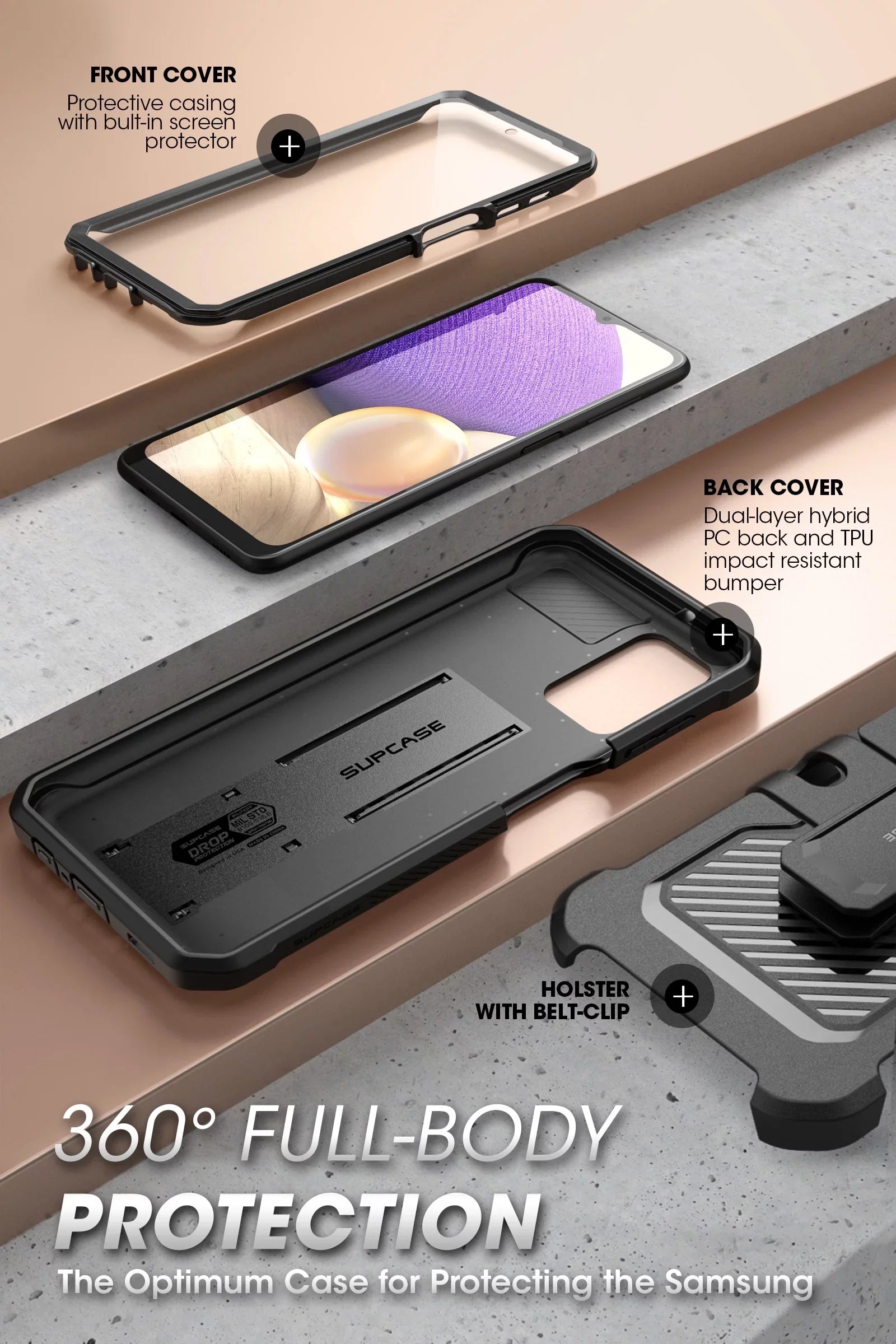 SUPCASE Unicorn Beetle Pro Series Case Designed for Samsung Galaxy A32 5G [Not Fit 4G Version], Full-Body Rugged Holster & Kickstand Case with Built-in Screen Protector (Black)
