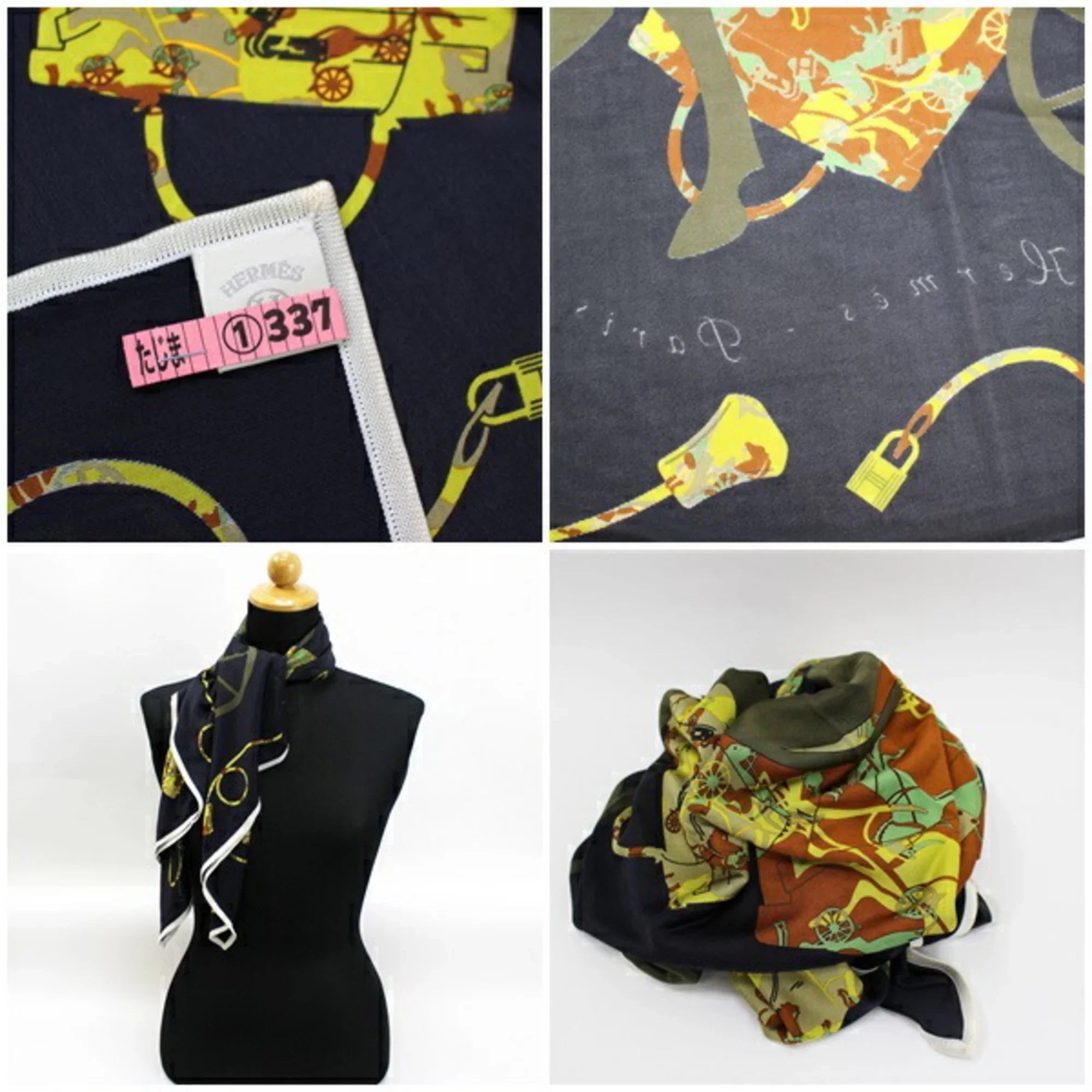 Pre-Owned Hermes Silk Scarf Muffler Carre 90 "kelly en Caleche" Kelly's Carriage Black HERMES Women's (Good)