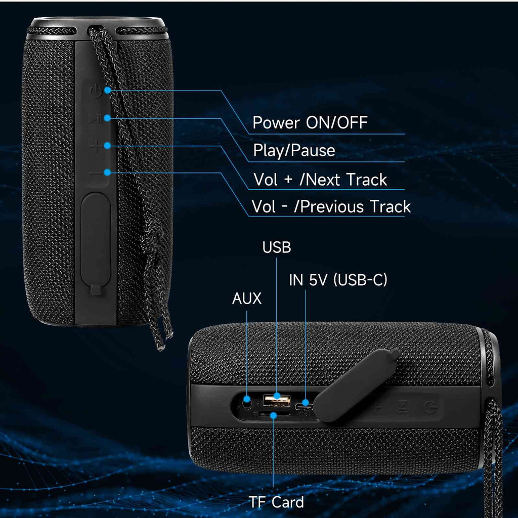 UrbanX X808 Bluetooth Speaker, IPX5 Waterproof Speakers 360° HD Surround Sound with Punchy Bass, True Wireless Pairing, BT5.3, Portable Speaker for LG G7 One - Black
