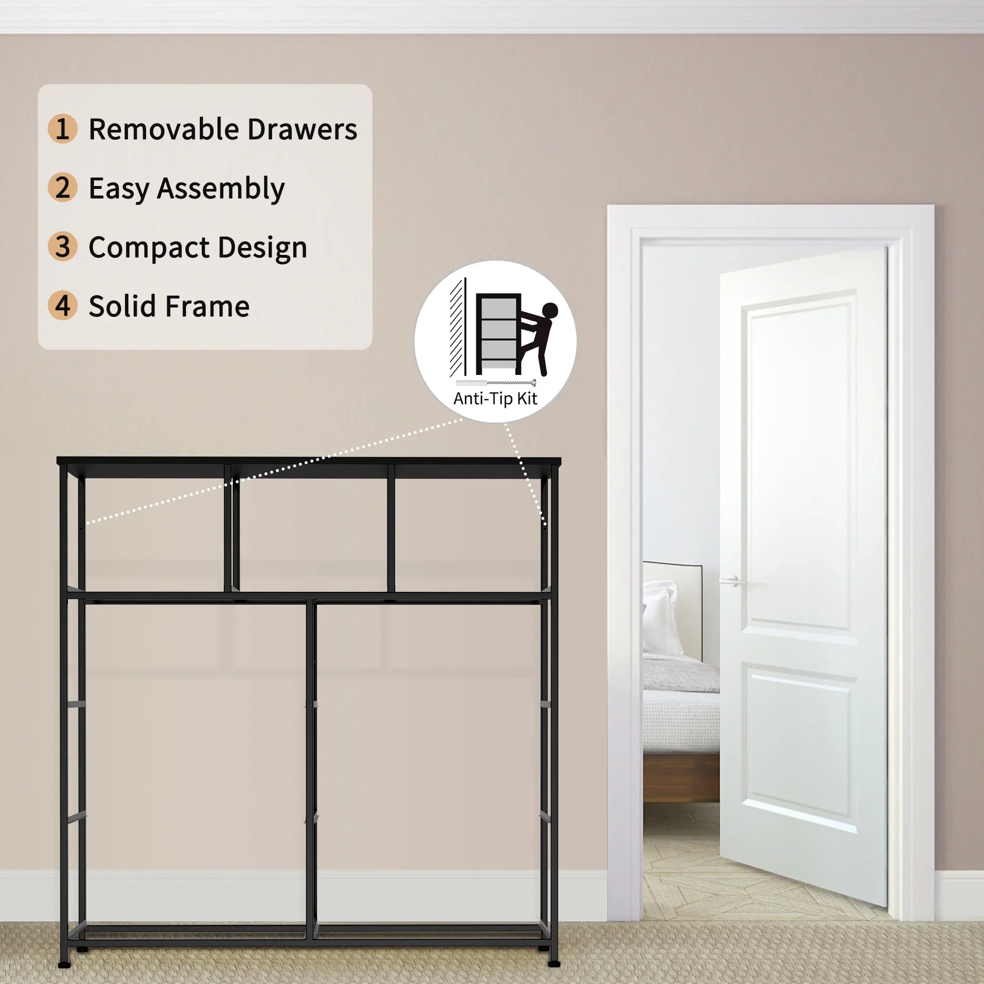 Bigroof 9-Drawer Fabric Dresser, Furniture Storage Tower Cabinet, Organizer for Bedroom, Living Room, Hallway, Closet, Sturdy Steel Frame, Wooden Top, Easy-to-Pull Fabric Bins(Black Grey)