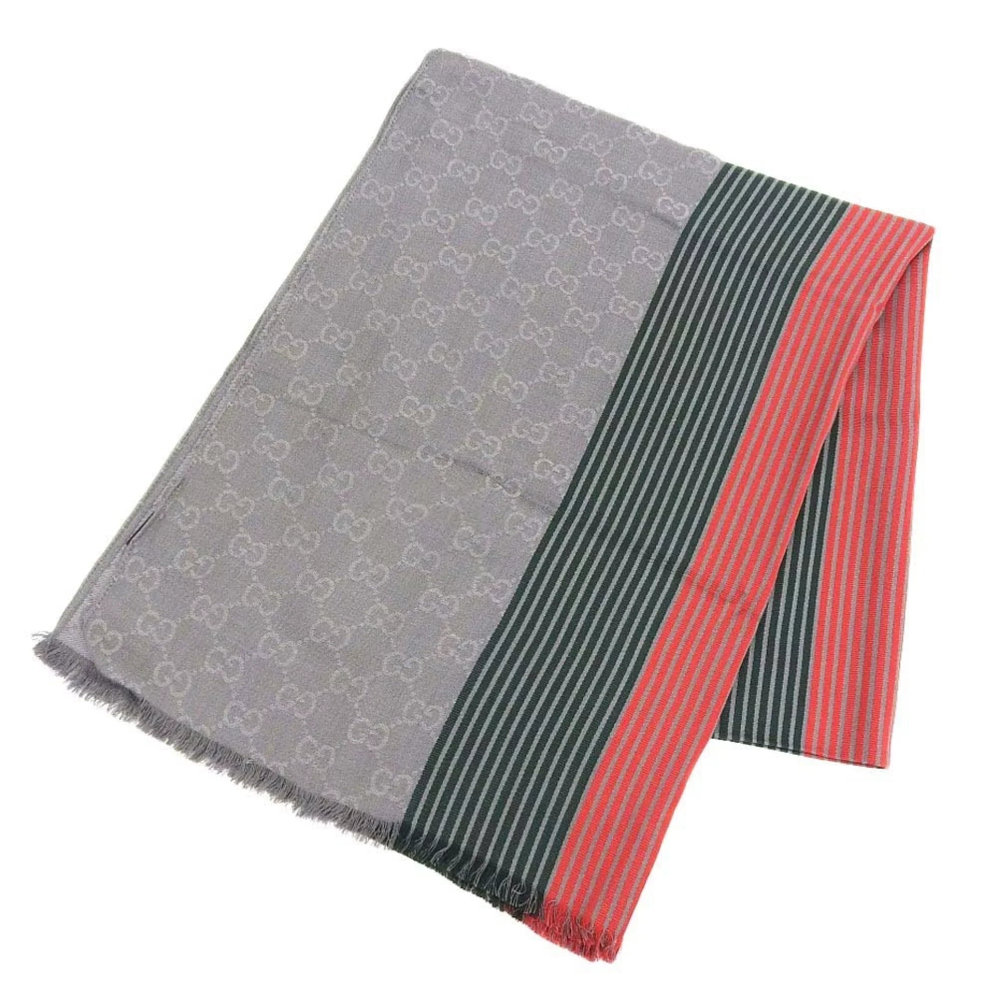 Pre-Owned Gucci Men,Women Cotton Silk Stole Gray,Green,Red Color (Good)