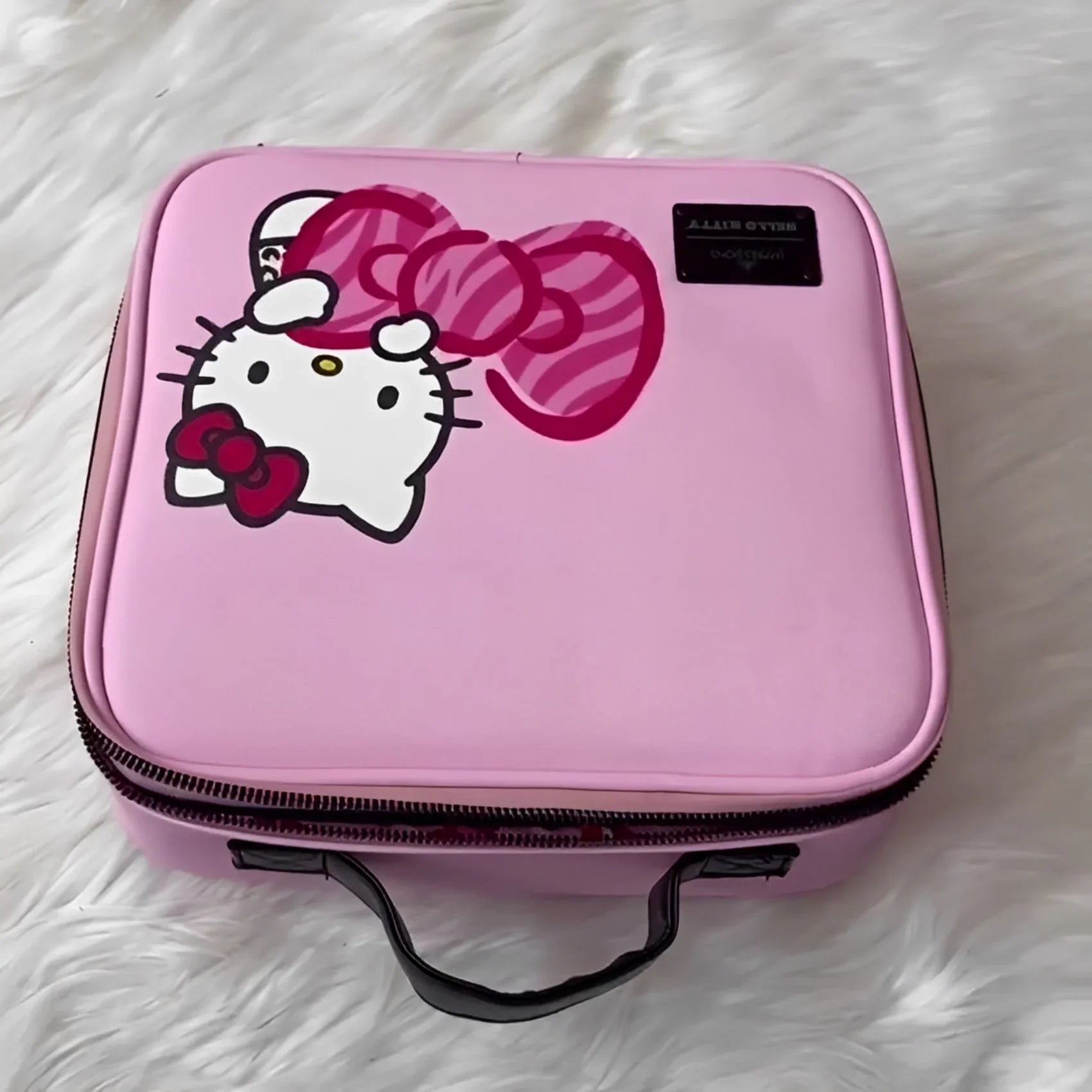Impressions Vanity Hello Kitty Cosmetic Bag with Faux Leather, Travel Toiletry Bag (Pink Animal)