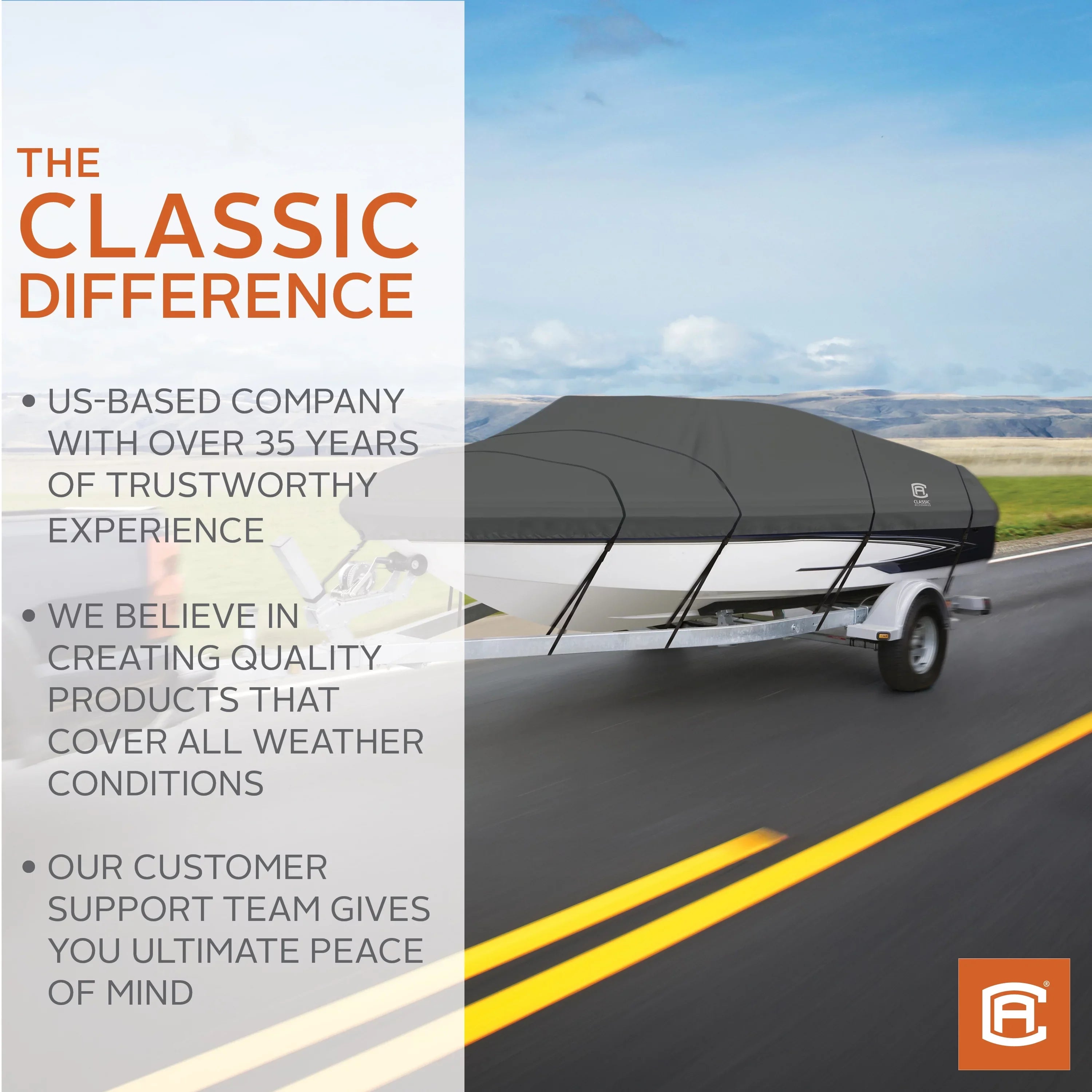 Classic Accessories StormPro Heavy-Duty Deck Vessel Protection Fits Vessel 20 ft - 22 ft long x 106 in wide