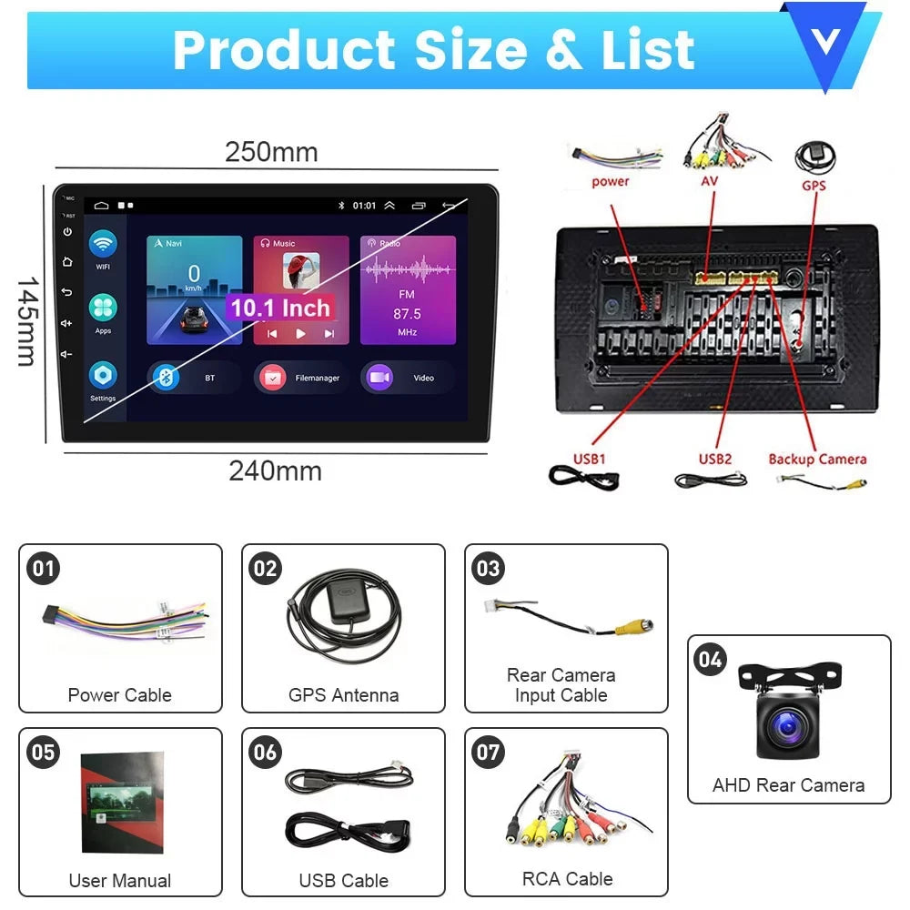 Podofo 2+64G for JEEP COMPASS 2010-2016 Vehicles Android 13 Wireless Carplay Android Auto Mirror Link 10'' Touchscreen Car Stereo Radio WIFI GPS FM Bluetooth Hifi USB,AHD Backup Camera