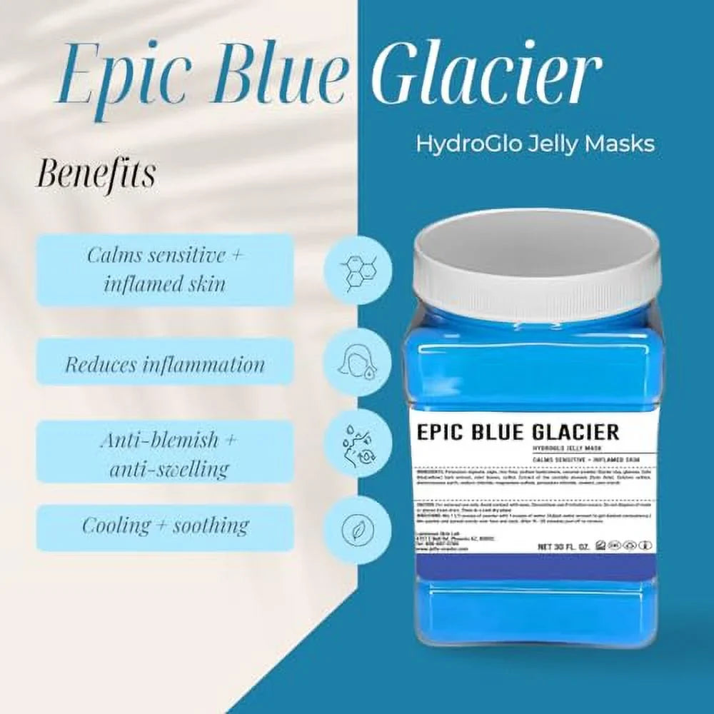 Luminous Skin Lab Epic Blue Glacier Jelly Mask, Professional Pack Peel off Facial Mask - Anti-Aging, Reducing Dark Spot & Natural Skin Treatment - Suitable for All Skin Types | 30 fl oz