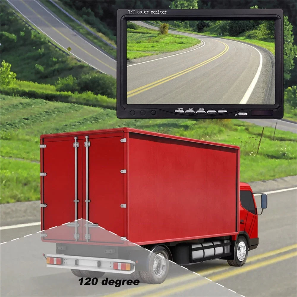7" with Monitor Wireless Dual Backup Cameras Parking Assistance Night Vision Waterproof Rear View Camera for RV Truck Trailer Bus