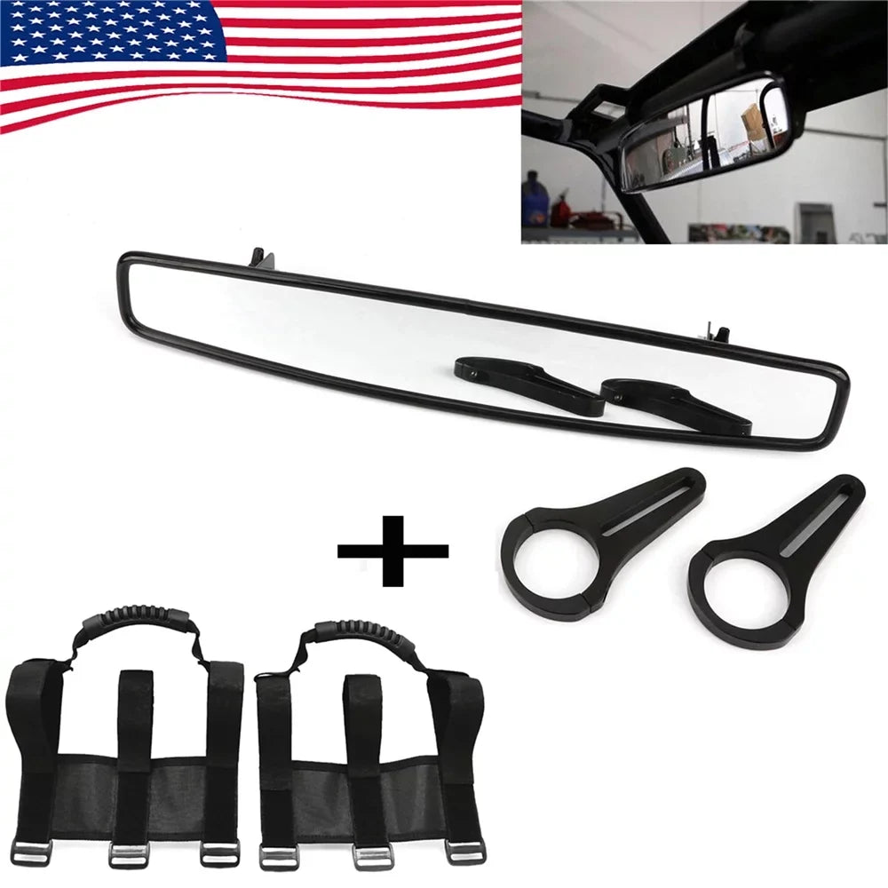 HTTMT- UTV 17" Rear View Race Mirror 1.75" Clamp Grab Handle Suitable with Polaris RZR800 XP900 XP1000