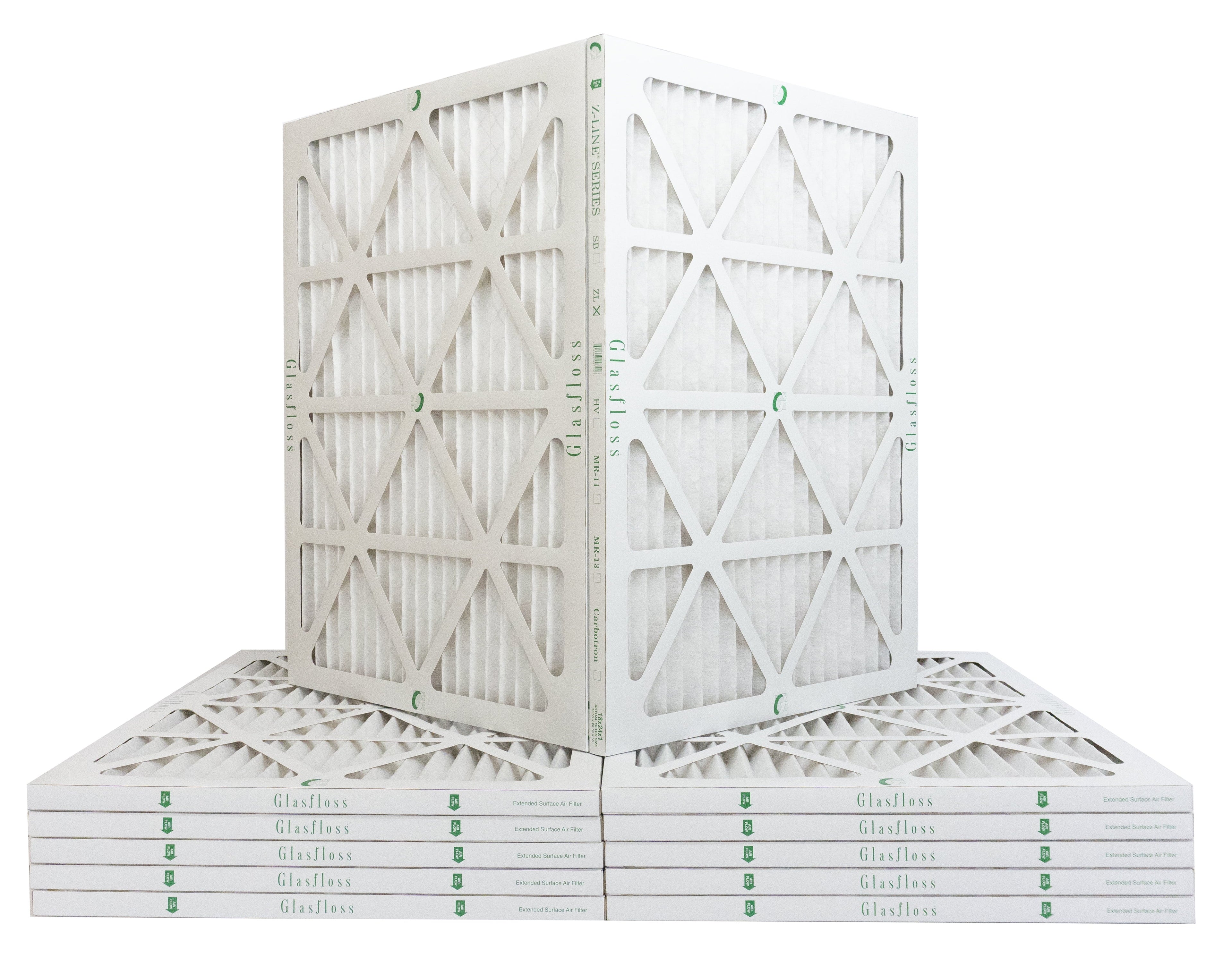 Glasfloss 18x25x1 - MERV 10 -Qty:12 - Furnace Air Filter - Made in USA (Actual Size: 17.5 x 24.5x7/8 inch)