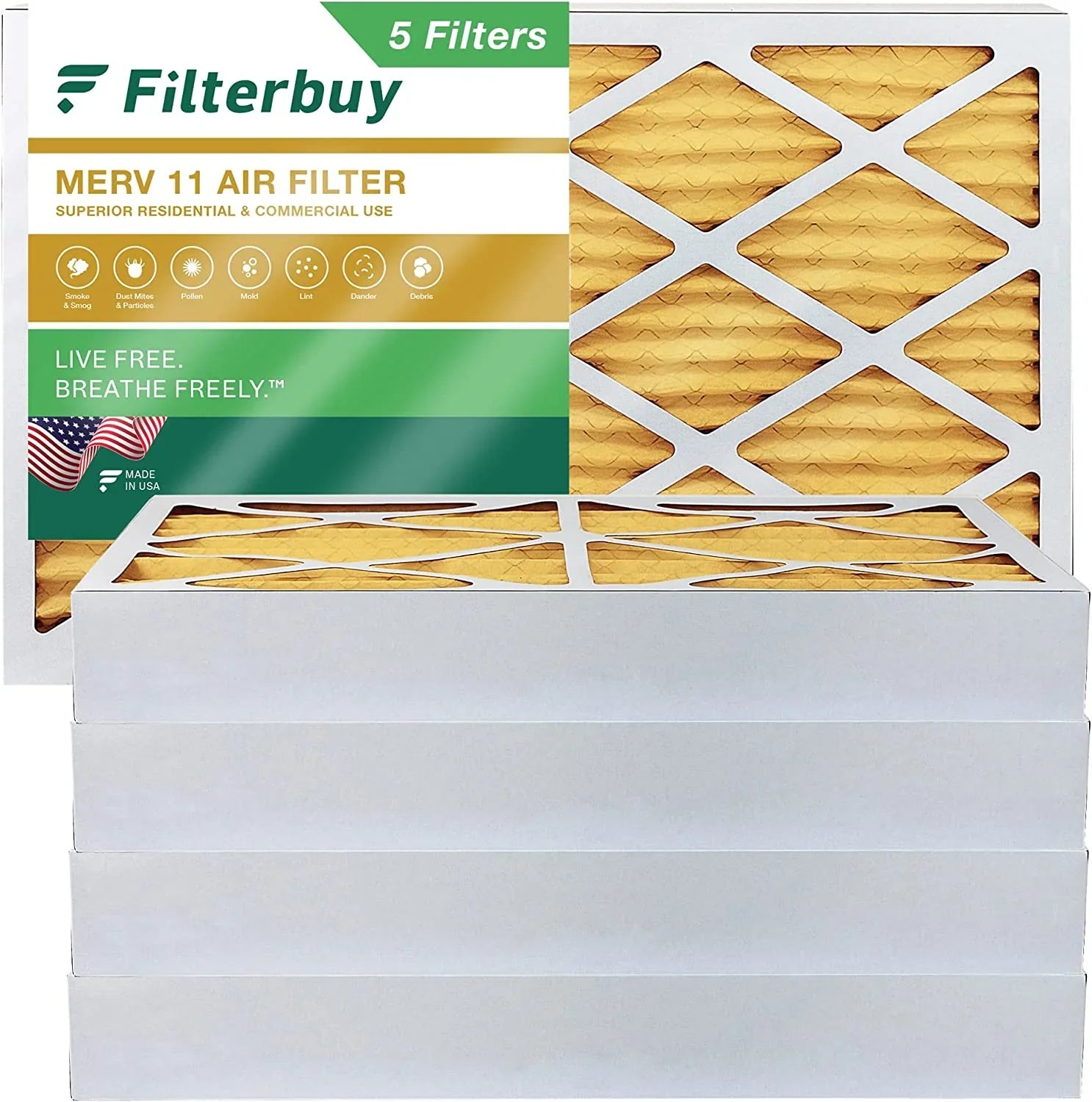 Filterbuy 12x24x4 MERV 11 Pleated HVAC AC Furnace Air Filters (5-Pack)