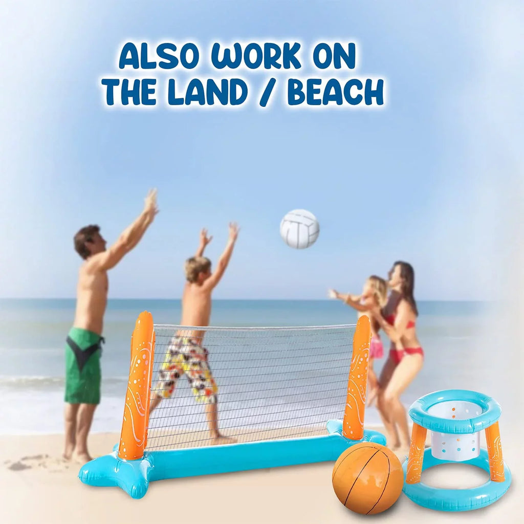 Junipel Basketball Hoop Set & Pool Volleyball Net Swimming Pool Game Toys, Floating, Summer Floaties Water Toys for Teens and Adults Kids | Light Blue